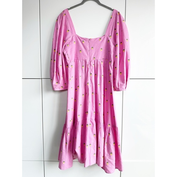 Farm Rio Linen Midi Dress Pink Embroidered Pineapple Size Small NWT - Picture 12 of 12